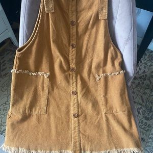 Beige Corduroy Overall Dress